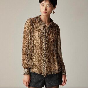 J Crew Ruffle button-up shirt in leopard-print crinkle chiffon sz 6